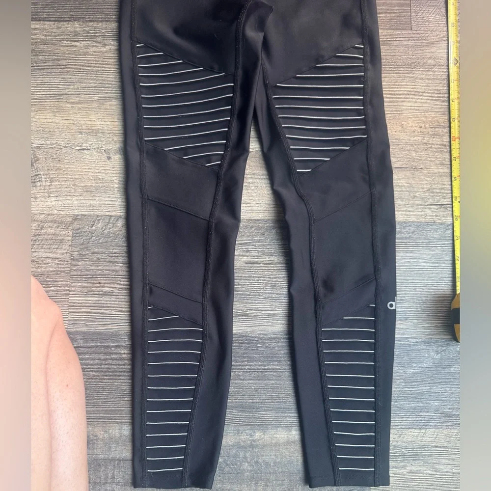 ALO Yoga Black Moto Leggings with Striped Detail